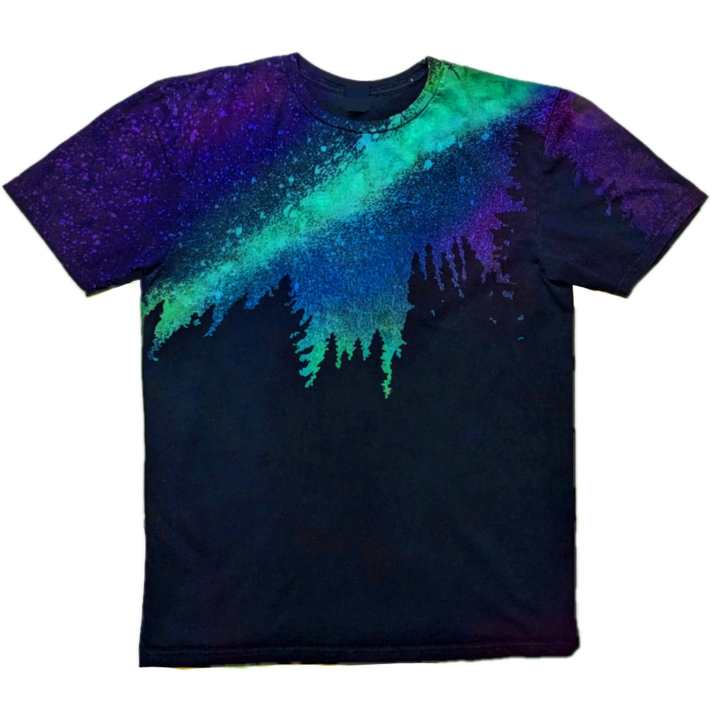 Reverse Dye Northern Lights Forest Tee - Custom Acid Wash T Shirt