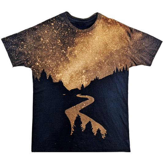 Mountain Bleach Splatter Tee - Forest Acid Wash T Shirt - Reverse Tie Dye Galaxy Graphic Tee - Nature festival grunge 90s punk boho hippie