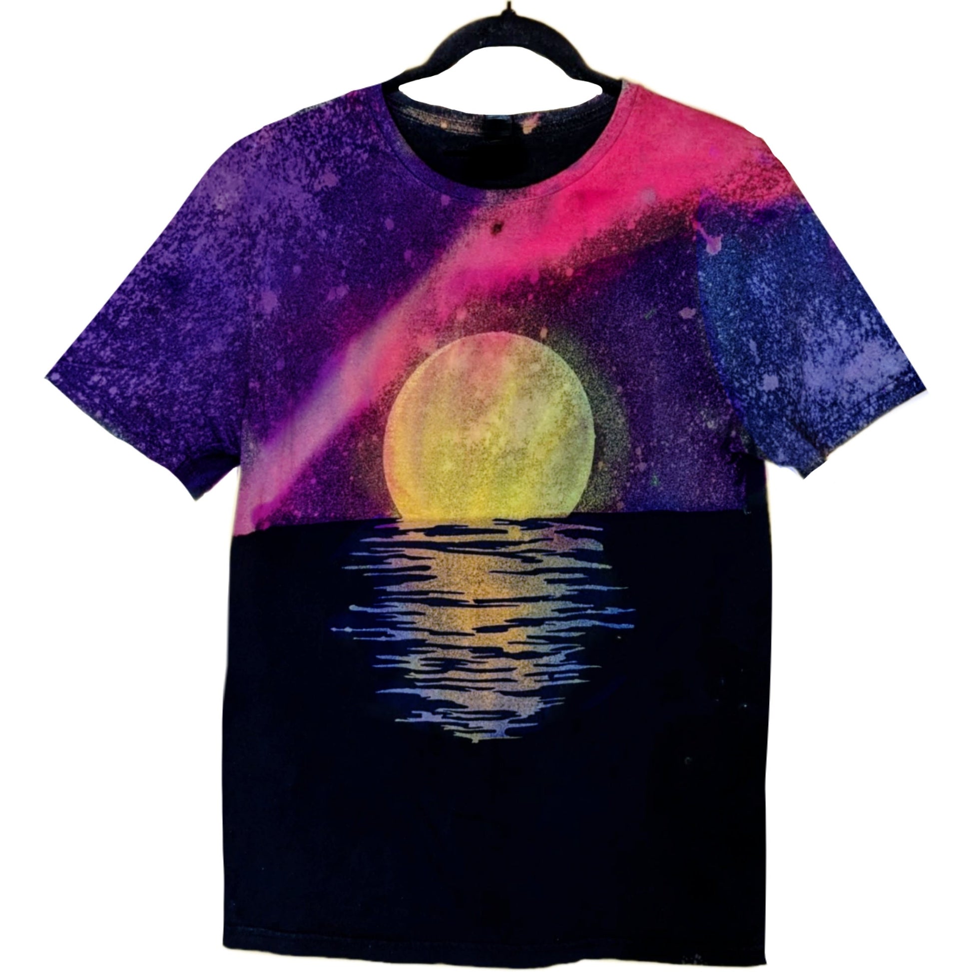 Handmade Reverse Tie Dye Galaxy Moon Graphic Tee Acid Wash T Shirt