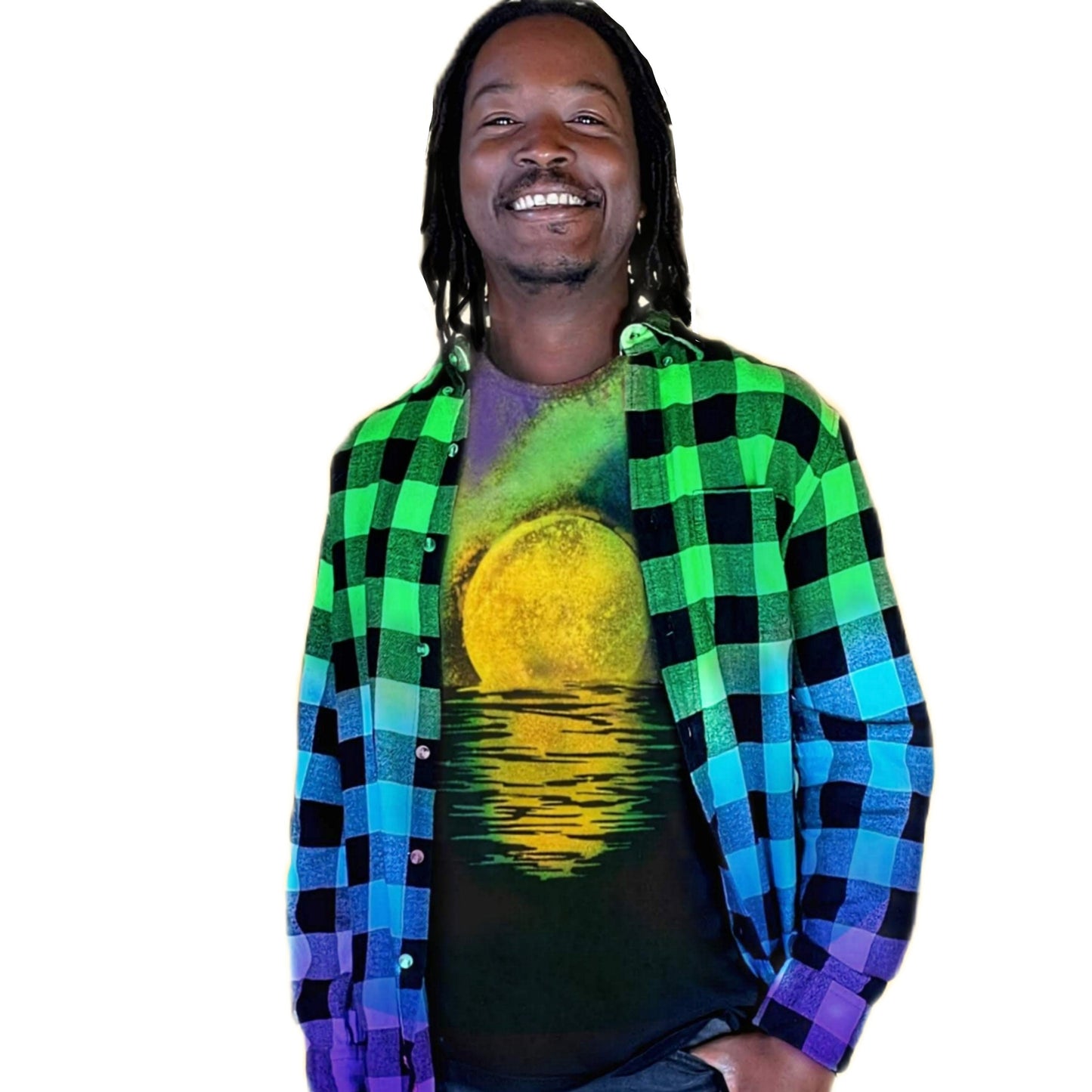 Reverse Dye Northern Lights Moon Tee - Custom Acid Wash T Shirt