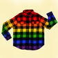 Kollideoscope Custom Clothing Handmade Pride Festival Rainbow Plaid Flannel Shirt Unisex Tie Dye