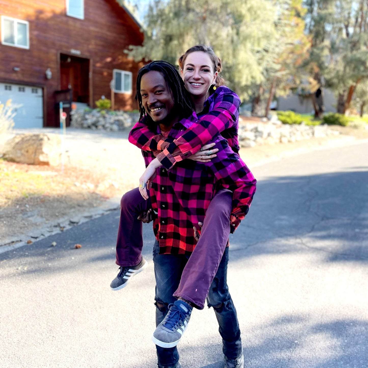 Oversized Purple Hot Pink Orange Flannel - Women's Tie Dye Color Fuse Buffalo Plaid Shirt